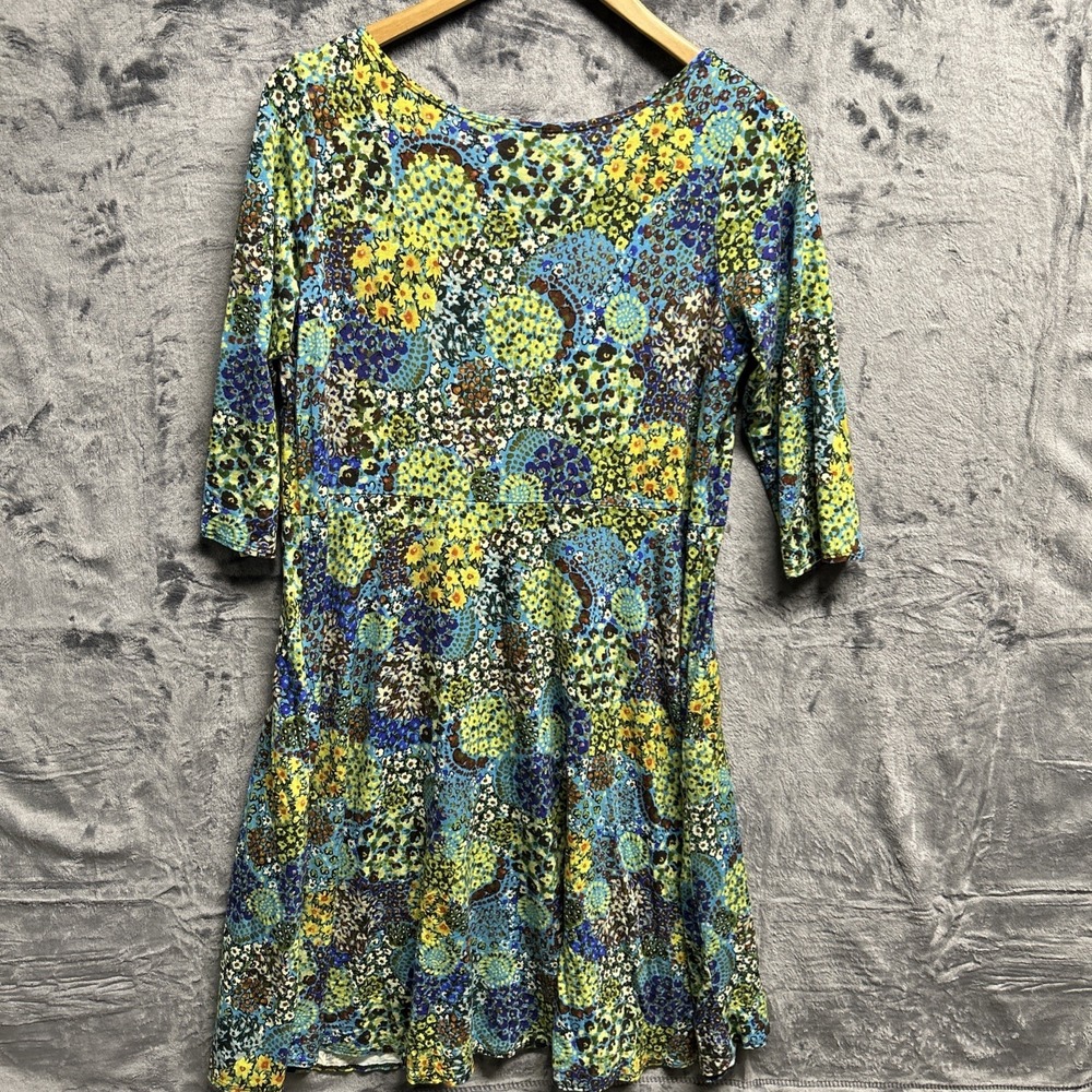Salaam‎ Women's Large Floral Dress Pockets Stretch Colorful 3/4 Sleeve V Neck - Picture 6 of 14